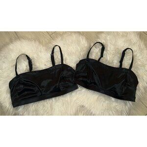 2 Aerie Shiny Bandeau Bralettes Bras Unlined Wire Free Womens S Small Black